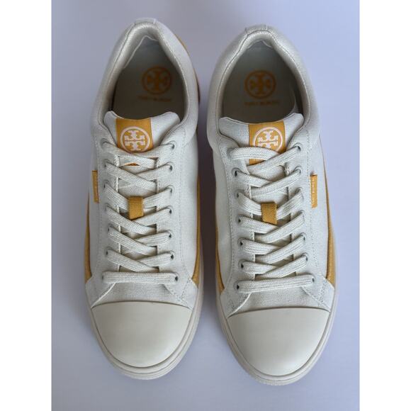 TORY BURCH Classic‎ Court Canvas Sneaker Ivory Canvas/Curry Yellow Size 9M EUC - Picture 4 of 15